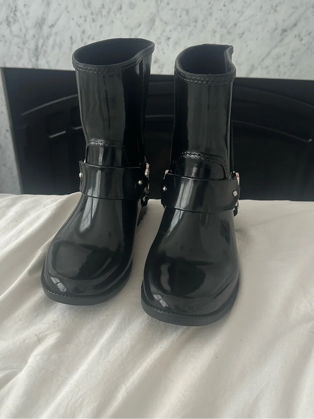 Michael Kors Black Patent Fulton MK Harness Boot  Size 8